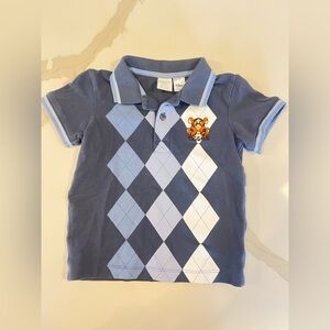 H&M Disney Tigger Argyle Polo Shirt Baby Blue featuring an embroidered Tigger